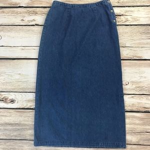Eddie Bauer Denim Maxi Skirt A Line Straight Slit